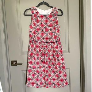 J. Crew Pink and Blue Sleeveless A-Line Midi Dress